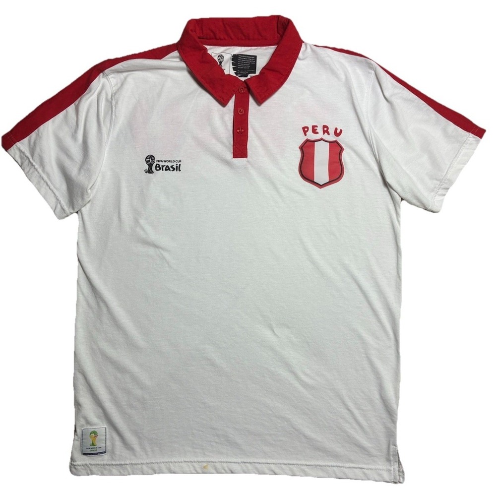 Fifa World Cup Polo Shirt Men's XL‎ White Red Brazil 2014 Official Soccer Futbol